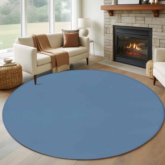 Solid Color 7FT Round Area Rugs for Living Room Royalblue Ultra-Thin Non-Slip Round Rugs Machine Washable Low Pile Circle Carpet for Bedroom Kitchen Nursery
