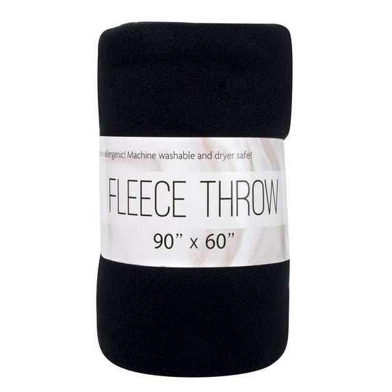 Solid Color 90"L x 60"W Fleece Throw Blanket for Fall, Winter, Spring, Summer, Men, Women, Homeless, Charity Donation Drives in Black