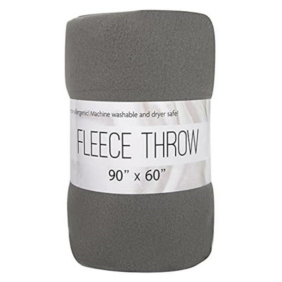 Solid Color 90"L x 60"W Fleece Throw Blanket for Fall, Winter, Spring, Summer, Men, Women, Children, Homeless, Charity Donation Drives in Grey