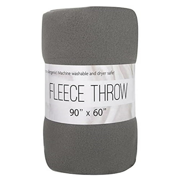 Solid Color 90"L x 60"W Fleece Throw Blanket for Fall, Winter, Spring, Summer, Men, Women, Children, Homeless, Charity Donation Drives in Grey