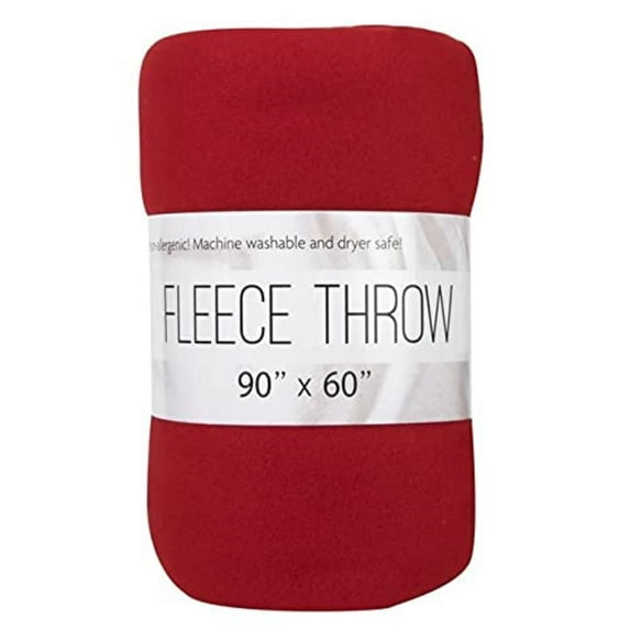 Solid Color 90"L x 60"W Fleece Throw Blanket for Fall, Winter, Spring, Summer, Men, Women, Children, Homeless, Charity Donation Drives in Red