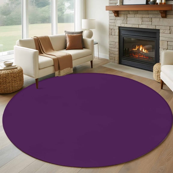 Solid Color 8FT Round Area Rugs for Living Room Purple Ultra-Thin Non-Slip Round Rugs Machine Washable Low Pile Circle Carpet for Bedroom Kitchen Nursery