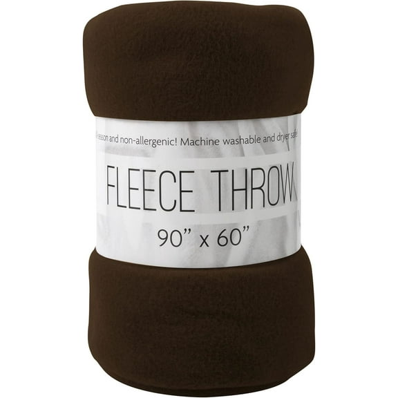 Solid Color 90"L x 60"W Fleece Throw Blanket for Fall, Winter, Spring, Summer, Men, Women, Children, Homeless, Charity Donation Drives in Brown