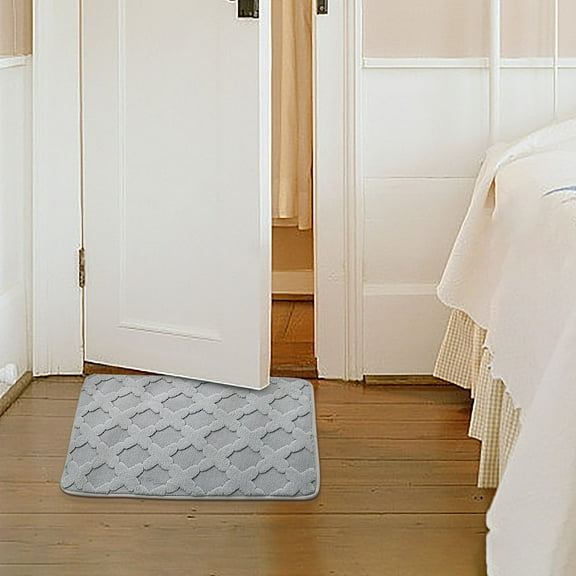 Solid Color Absorbent Bathroom Floor Mat | Super Soft Polyester Door Mat with Multi-Color Border Options | 38x58cm Shower Entrance Rug for Wet Areas