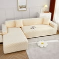 thumbnail image 1 of Solid Color Anti Slip Anti Scratch Couch Cover, Stretch Thickening Sofa Slipcover L Shape Sofa Cover Pets Kids Children Dog Cat-Beige-L-Shape (4 Seater+3 Seater), 1 of 7