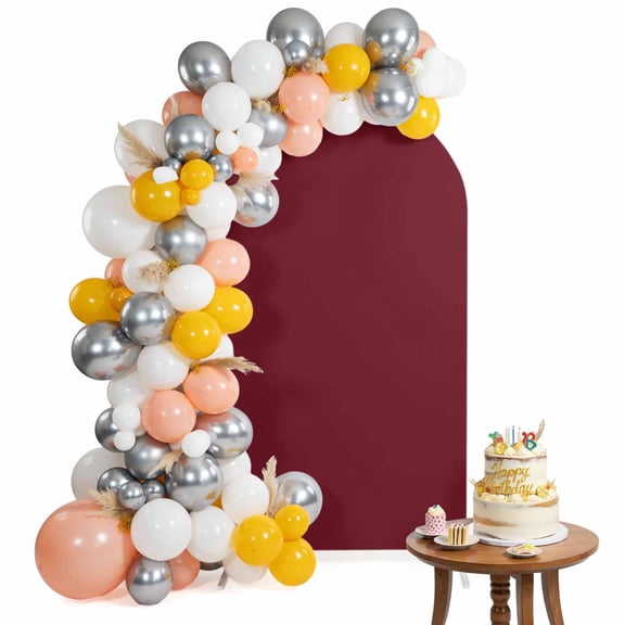 Solid Color Arch Backdrop Cover 4 Ft Wine Red Spandex Fitted Stretchy Arch Cover, Round Top Chiara Backdrop Cover for Wedding Birthday Baby Shower