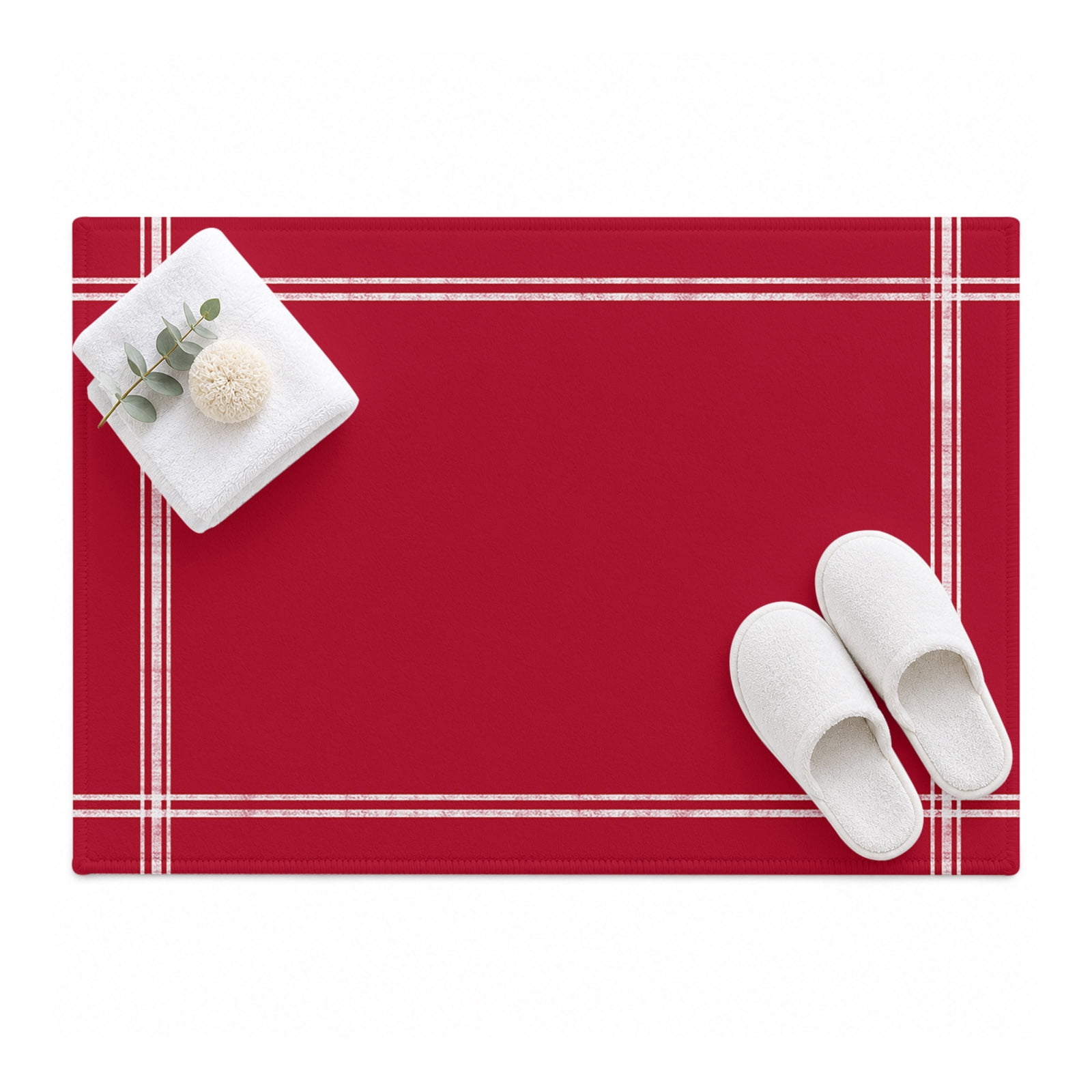 Solid Color Area Rug 2'x3', Red Mat Non-Slip Silicone Backing Machine ...