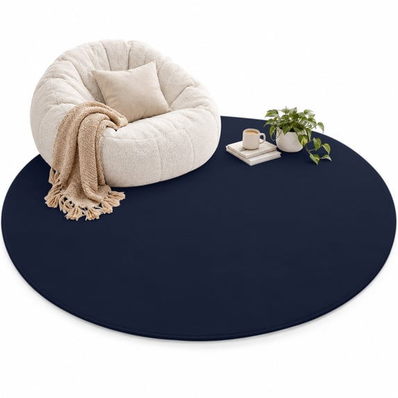 Solid Color Area Rug 4', Dark Blue Soft Mat Non-Slip Silicone Backing ...