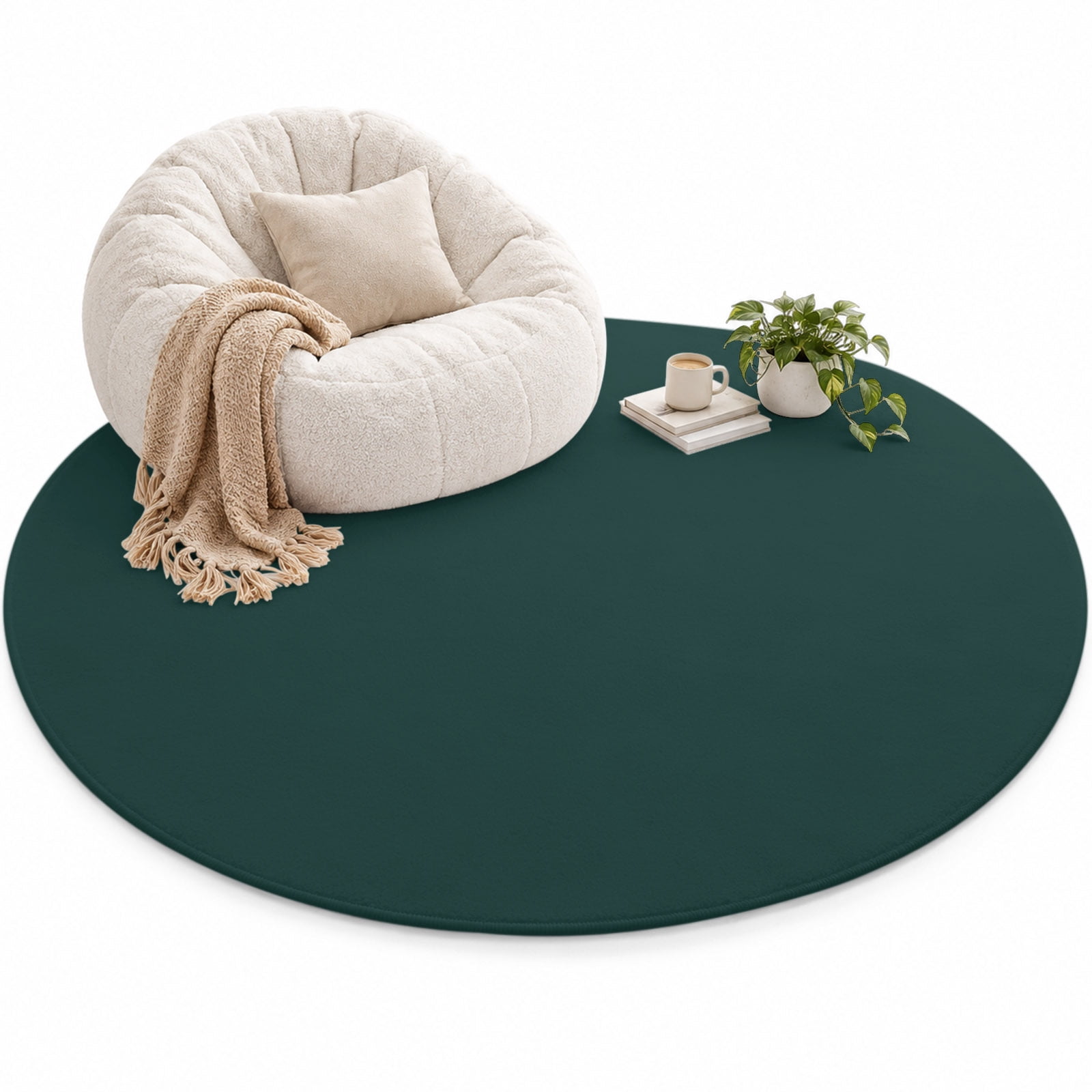 Solid Color Area Rug 5', Deep Green Soft Mat Non-Slip Silicone Backing ...