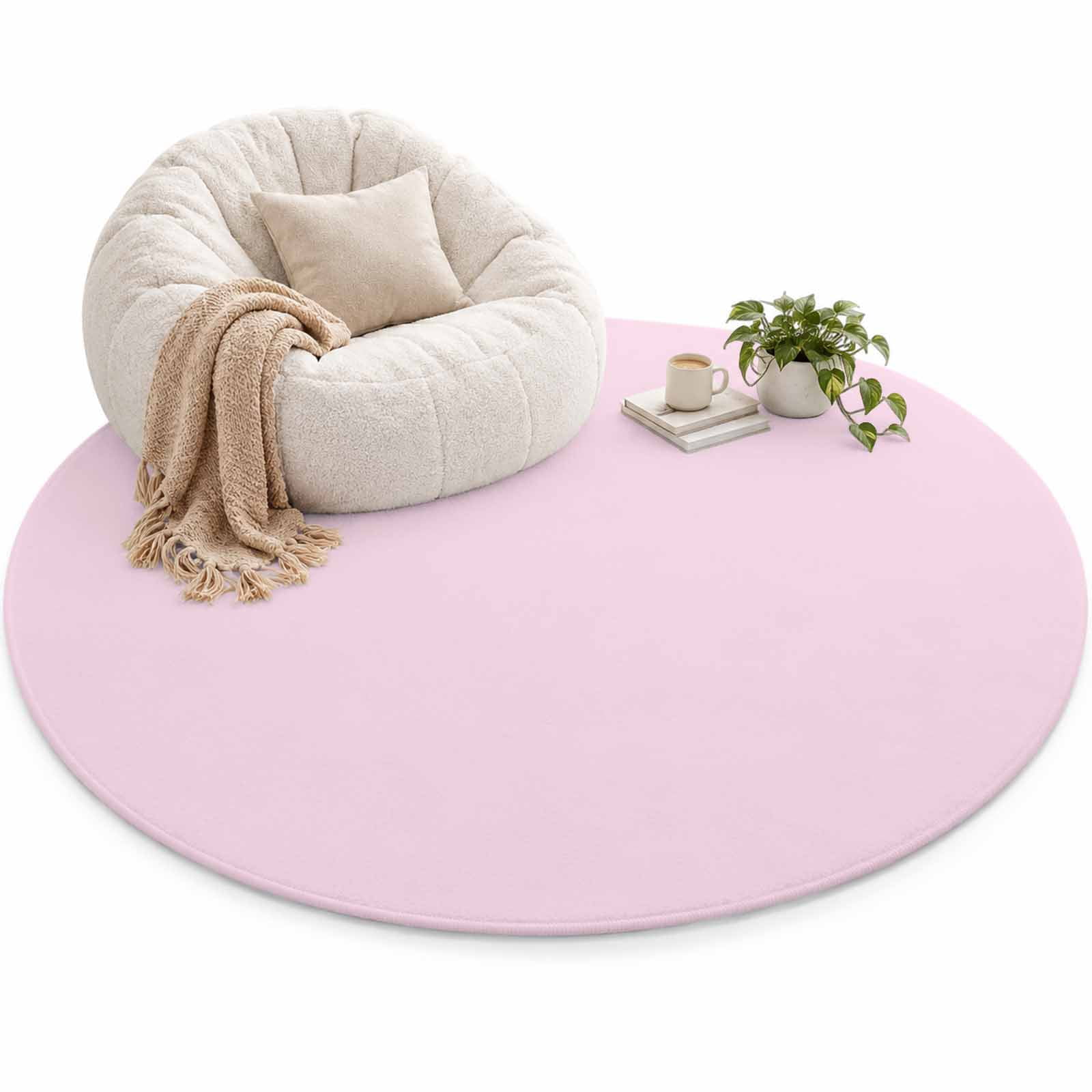 Solid Color Area Rug 5', Pink Soft Mat Non-Slip Silicone Backing ...