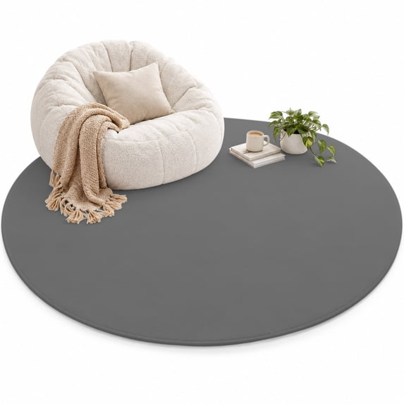 Solid Color Area Rug 6', Dark Gray Soft Mat Non-Slip Silicone Backing ...