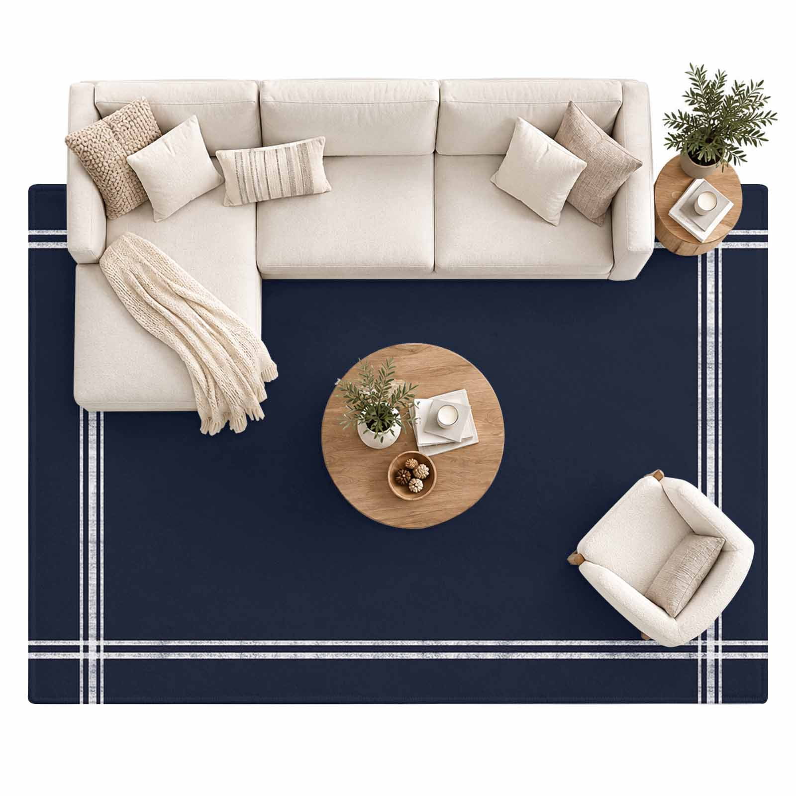 Solid Color Area Rug 8'x10', Dark Blue Large Area Rugs Non-Slip ...
