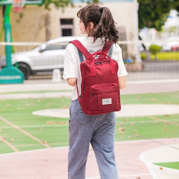 Solid Color Backpack Female Summer College Student Large Capacity,Wine Red