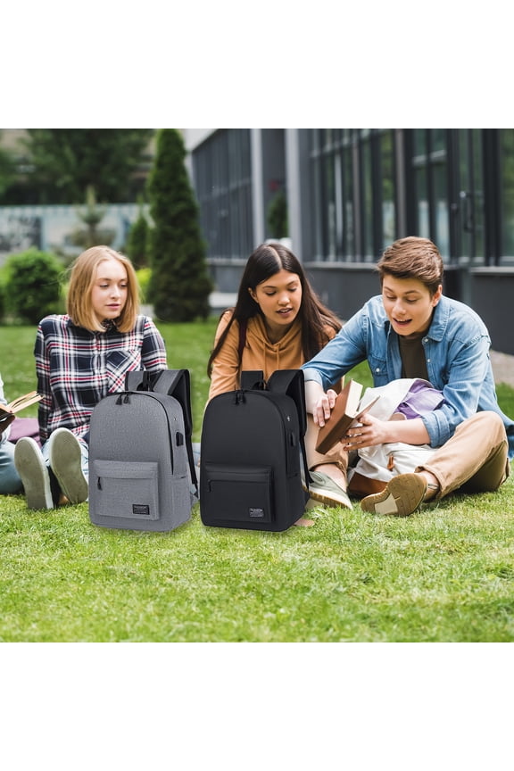 Solid Color Backpack | Unisex Casual Outdoor Travel Shoulder Bag - Large Capacity Oxford Cloth | Water-Resistant | Padded Strap | Tablet Compartment | 31x13x43cm | Black or Gray | 1 Pack