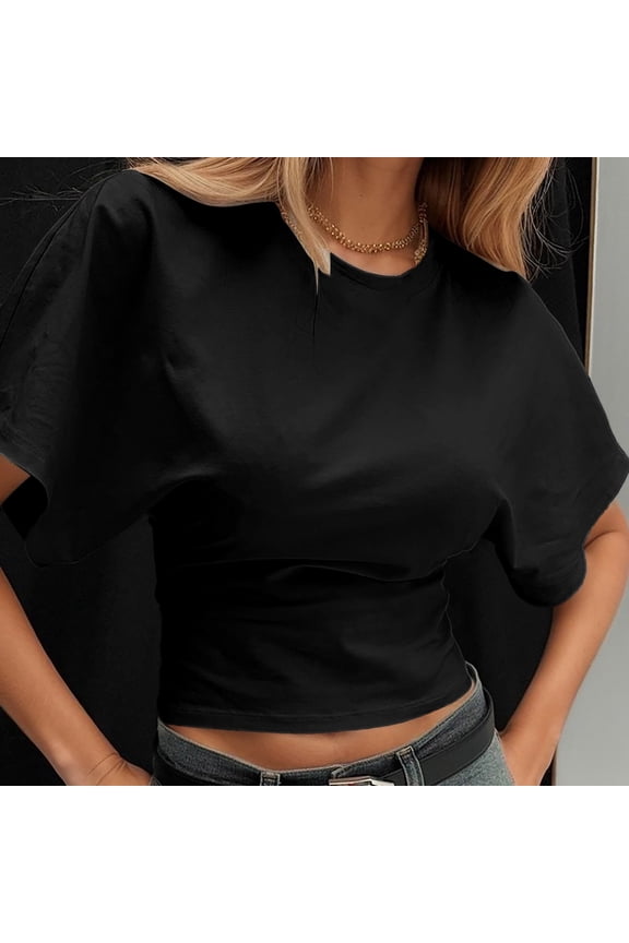 Solid Color Basic Round Neck Short Sleeve Loose Waist Irregular Design Pullover T Shirt For Women under Scrub Women Long Sleeve Shirts Womens Tops Short Sleeve Loose Fit Raglan Shirts for Women 2