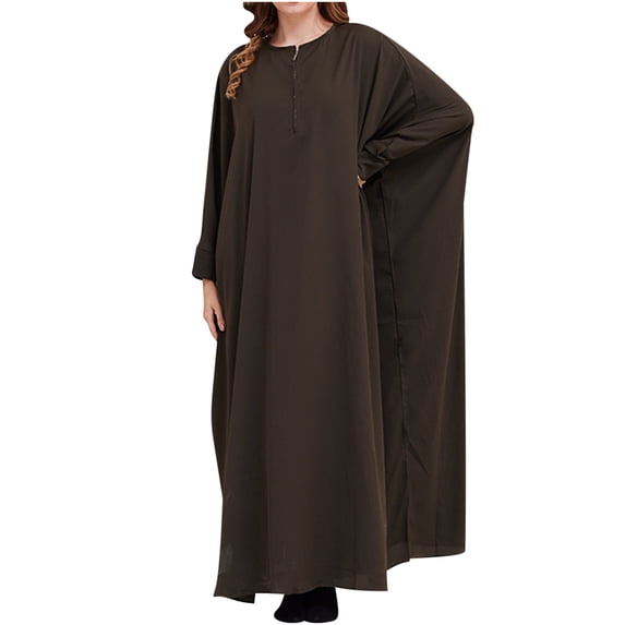 Solid Color Bat Sleeve Long Dress for Women Round Neck Ankle Length Dress Baggy Casual Maxi Dresses