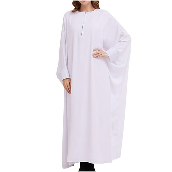 Solid Color Bat Sleeve Long Dress for Women Round Neck Ankle Length Dress Baggy Casual Maxi Dresses