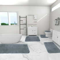 Solid Color Bath Mat 5-Piece Set, Non-Slip Water Absorbent Bathroom Rugs, Soft & Comfortable, Machine Washable for Home & Restroom Use