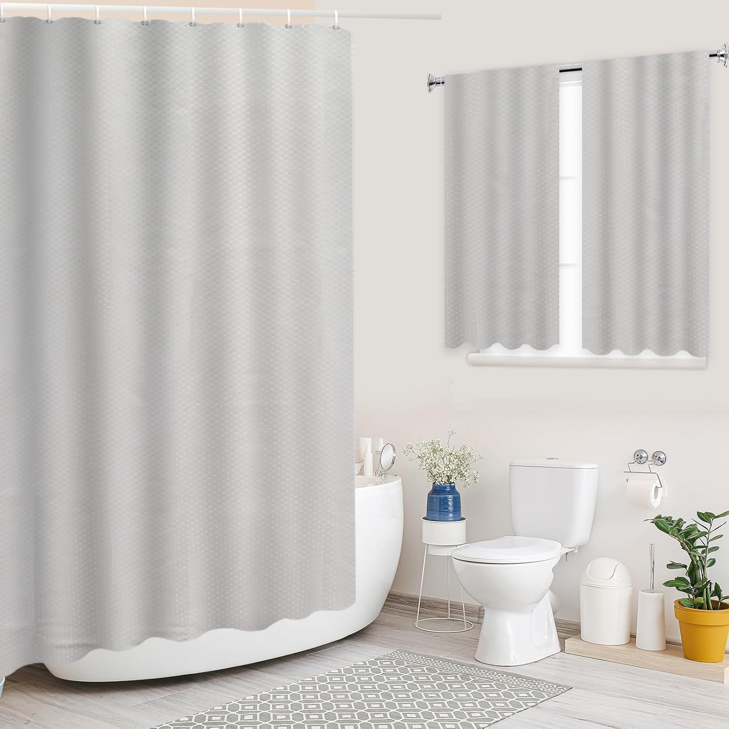 Solid Color Bathroom Sets 2 Pieces with Shower Curtain and Window ...