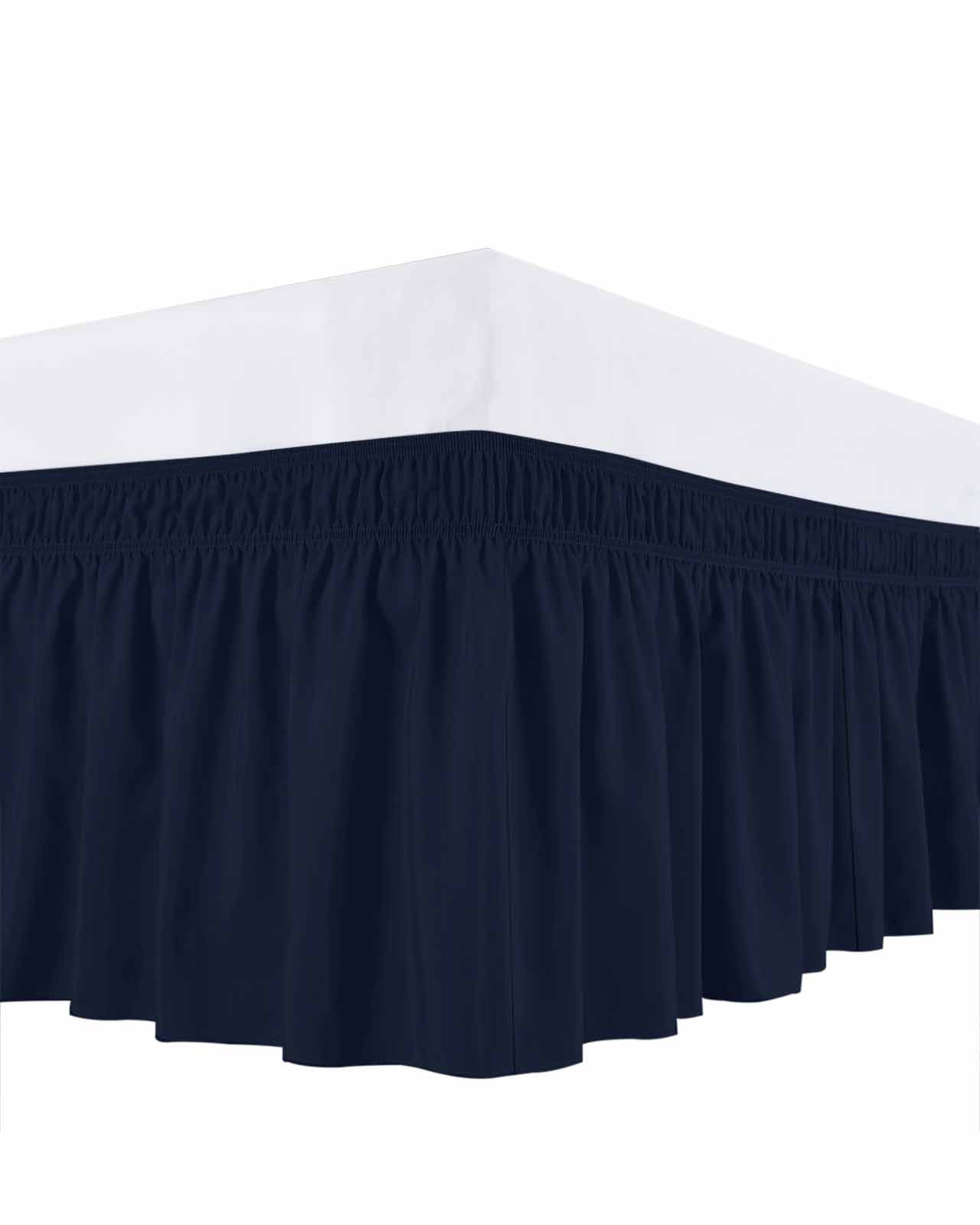 Solid Color Bed Skirt Dark Blue Bed Skirts Queen Size 18 Inch Drop, Wrap Around Dust Ruffle&nbsp;Bedskirt with Adjustable Elastic Belt for Queen Size Beds