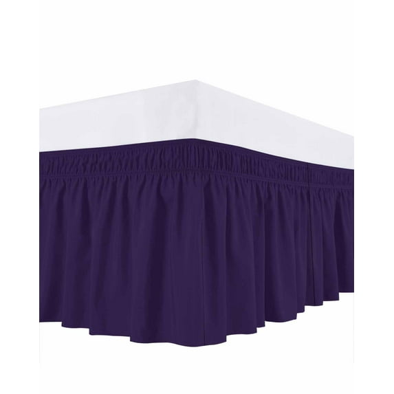 Solid Color Bed Skirt Dark Purple Bed Skirts Queen Size 16 Inch Drop, Wrap Around Dust Ruffle Bedskirt with Adjustable Elastic Belt for Queen Size Beds