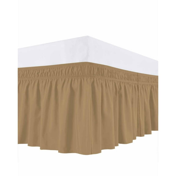 Solid Color Bed Skirt King Size 18" Drop Khaki Ruffled Wrap Around Bed Skirts Adjustable Elastic Bedskirt Dust Ruffle for King Size Bed