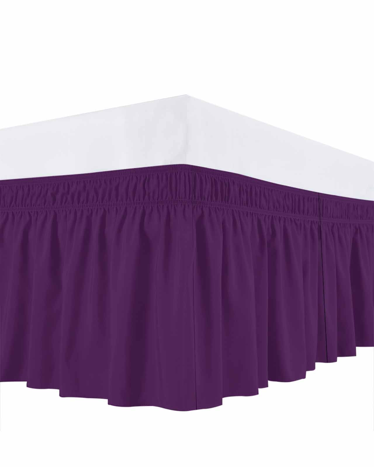 Solid Color Bed Skirt Queen Size 16" Drop Purple Ruffled Wrap Around Bed Skirts Adjustable Elastic Bedskirt Dust Ruffle for Queen Size Bed