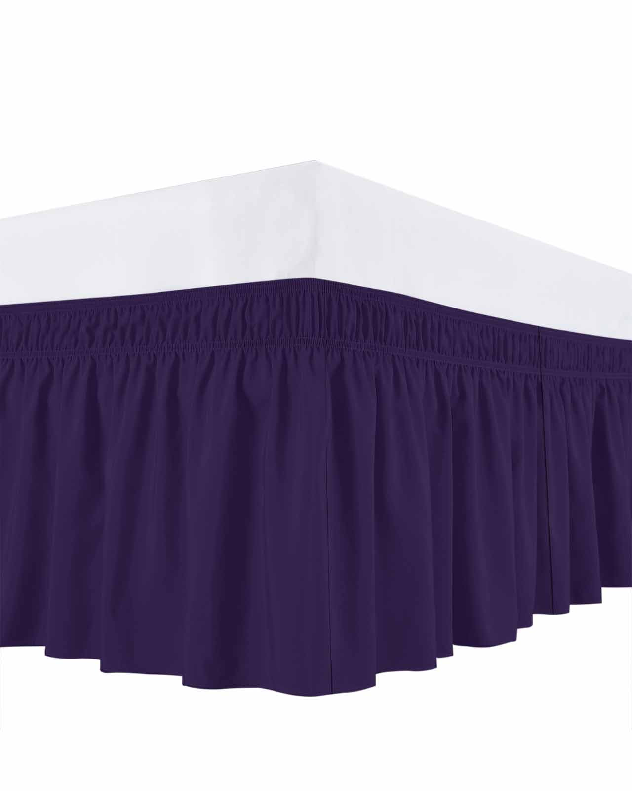 Solid Color Bed Skirt Queen Size 18" Drop Dark Purple Ruffled Wrap Around Bed Skirts Adjustable Elastic Bedskirt Dust Ruffle for Queen Size Bed