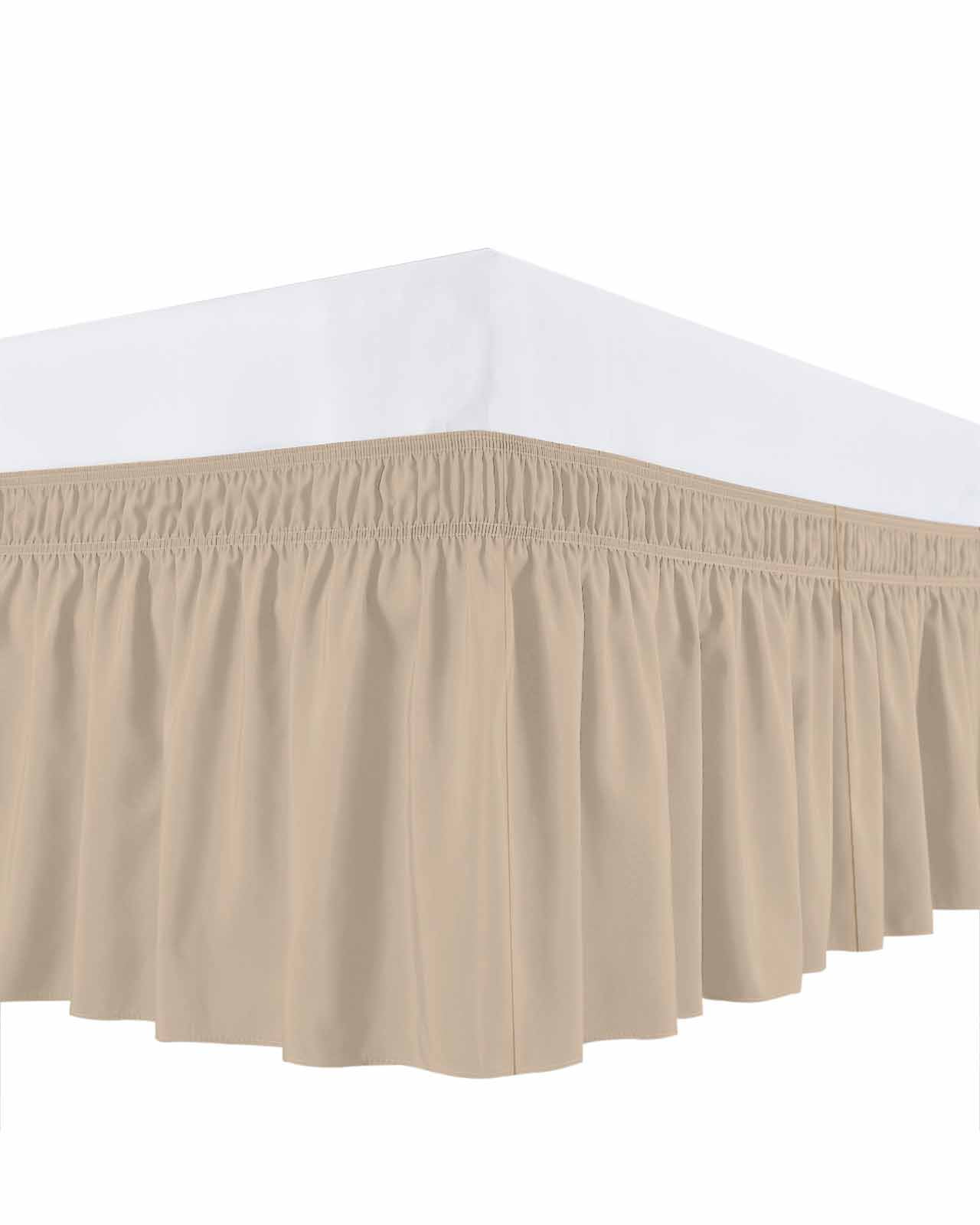Solid Color Bed Skirt Queen Size 18" Drop Light Khaki Ruffled Wrap Around Bed Skirts Adjustable Elastic Bedskirt Dust Ruffle for Queen Size Bed