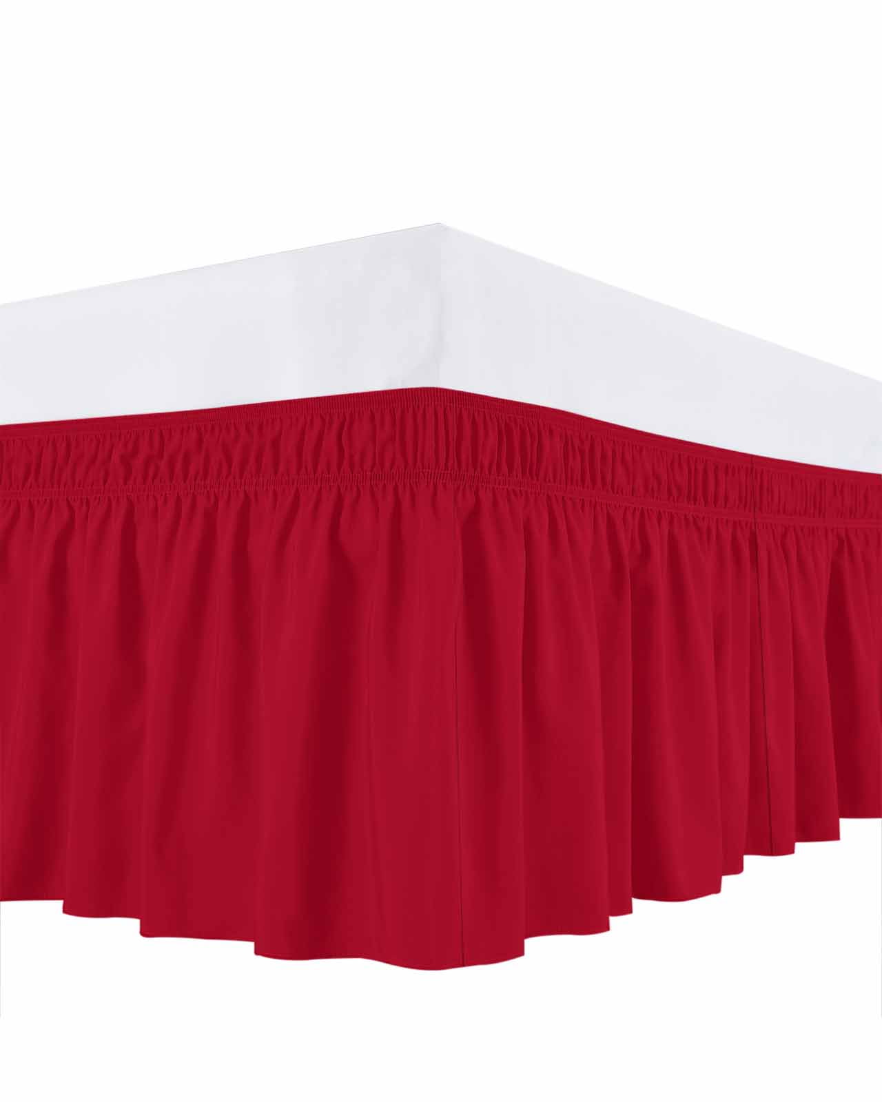 Solid Color Bed Skirt Red Bed Skirts Queen Size 18 Inch Drop, Wrap Around Dust Ruffle&nbsp;Bedskirt with Adjustable Elastic Belt for Queen Size Beds