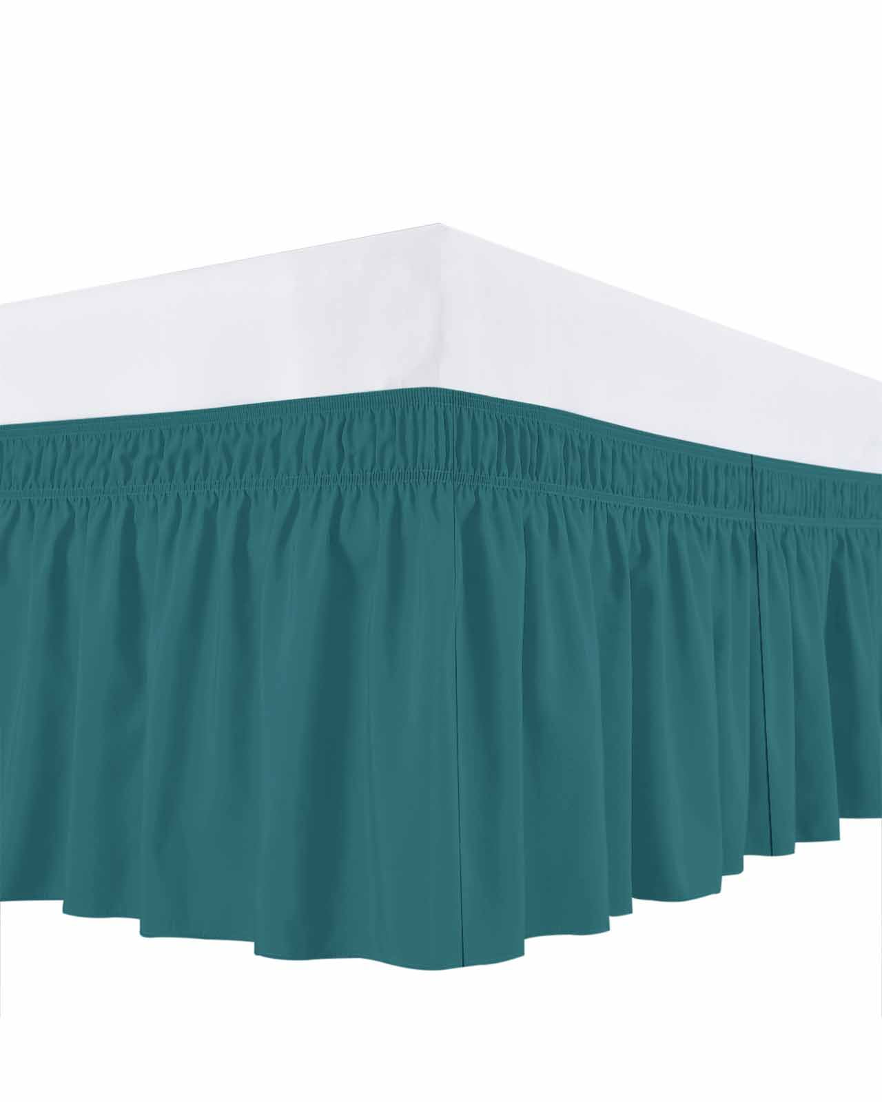 Solid Color Bed Skirt Teal Bed Skirts King Size 18 Inch Drop, Wrap Around Dust Ruffle&nbsp;Bedskirt with Adjustable Elastic Belt for Queen Size Beds