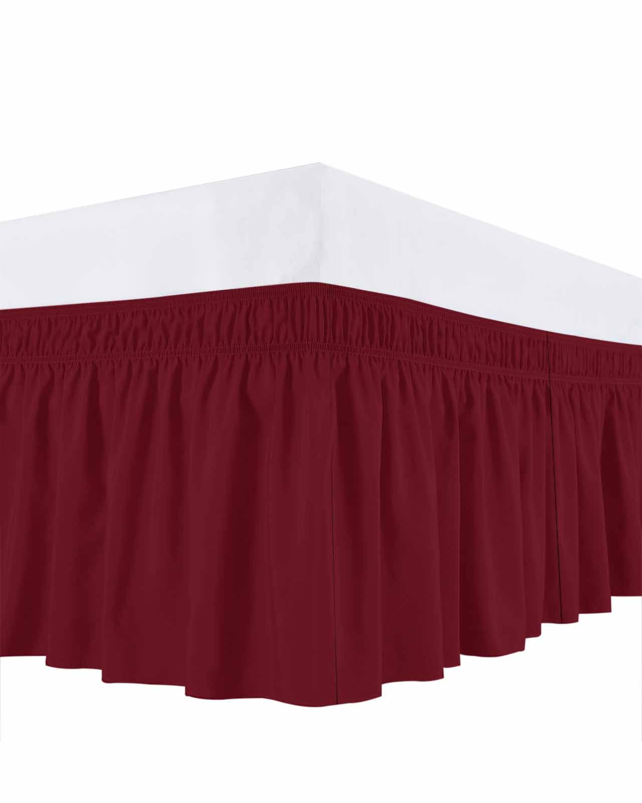 Solid Color Bed Skirt Wine Red Bed Skirts Queen Size 18 Inch Drop, Wrap Around Dust Ruffle&nbsp;Bedskirt with Adjustable Elastic Belt for Queen Size Beds