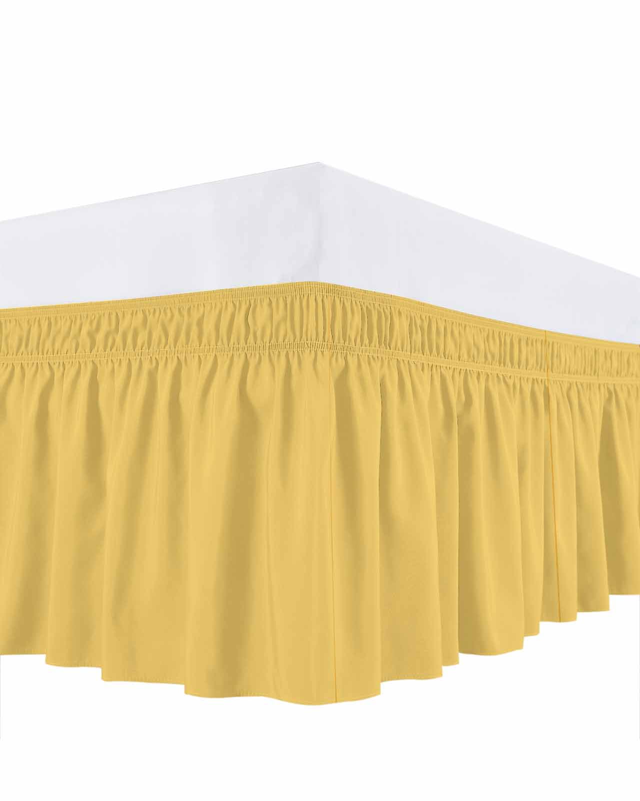 Solid Color Bed Skirt Yellow Bed Skirts Queen Size 18 Inch Drop, Wrap Around Dust Ruffle&nbsp;Bedskirt with Adjustable Elastic Belt for Queen Size Beds