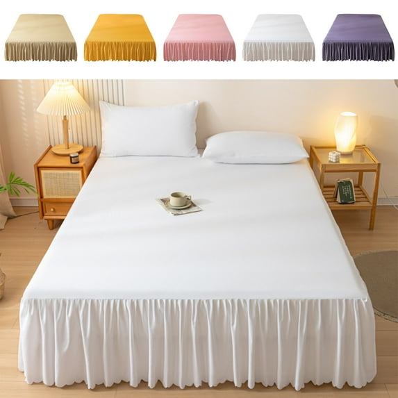 Solid Color Bed Skirt with Ruffled Edge, Washed Cotton Polyester, Non-Slip Elastic, Dirtproof Protective Cover, 150x200cm, Multiple Colors