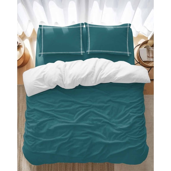 Solid Color Bedding Duvet Cover Set Twin Size 4 Pieces Teal Soft Twill Plush Quilt Cover, Include 1 Duvet Cover 1 Flat Sheet And 2 Pillow