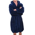 thumbnail image 1 of Solid Color Belt Flannel Bath Robe Hooded Pockets Warm Men Nightgown Home Clothes, 1 of 7