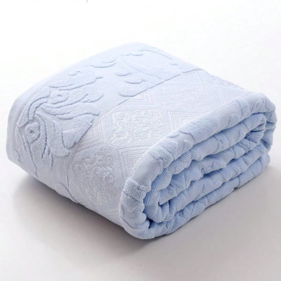 Solid Color Blankets Duvet Towel Blanket Ultra Soft Comfy Cotton Carved Bed Blankets for All Seasons Traveling or Camping Bedroom Terry Cloth Blanket Blue 180x200cm/71x79inch