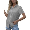 thumbnail image 1 of Solid Color Blouse for Women Short Sleeve V-neck Tunic Shirt Elegant Buttons Up Summer Blouse Top, 1 of 2