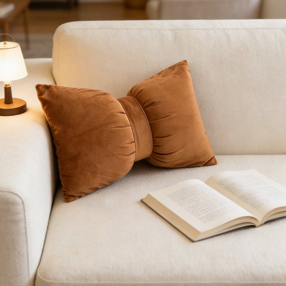 Solid-Color Bow Throw Pillow, Decorative Cotton Pillow for Sofa and Bed, Comfortable Cushion for Backrest, Cozy and Elegant Pillow for Office Chairs and Living Room Decor, Versatile Decorative Pillow