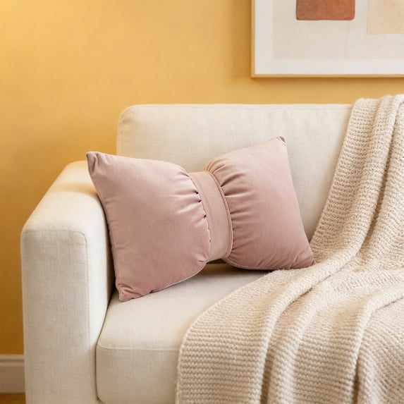 Solid Color Bow Throw Pillow Soft Cotton Rectangular Cushion Sofa Bedroom Decorative Accent Pillow Backrest for Office Chair Living Room Couch Home Decor Gift 30x50cm