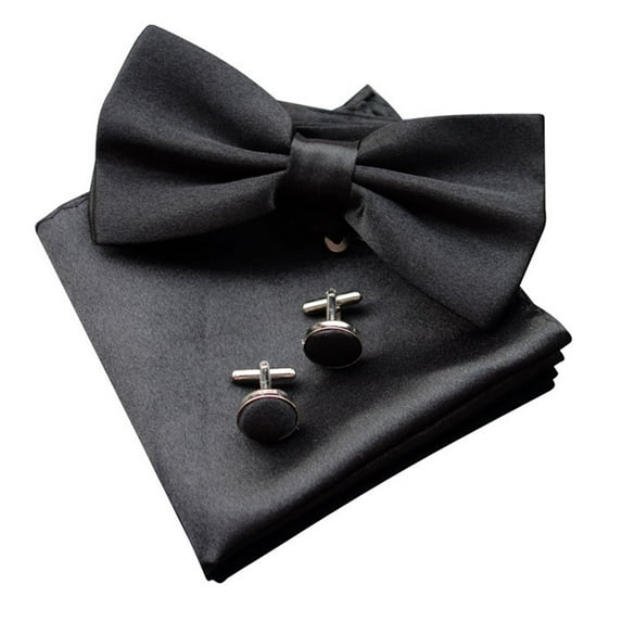 Solid Color Bow Tie and Pocket Square with Cufflinks Sets for Men