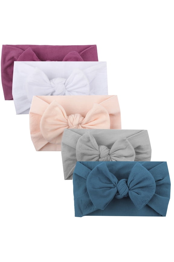 Solid Color Bowknot Baby Headband Girls Baby Toddler Turban Solid Headband Hair Band Bow 5Pcs Accessories Headwear