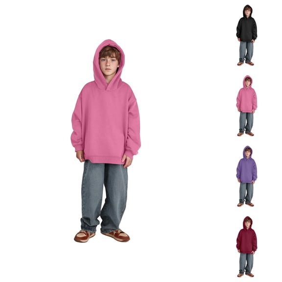 Solid Color Boys Hoodies For Kids Soft Pullover Hoodie With Side Pockets For Casual Wear And Outdoor Activities Comfortable Round Neck Long Sleeve Sweatshirt For Boys Age 3 To 14 Years Kids Clothes