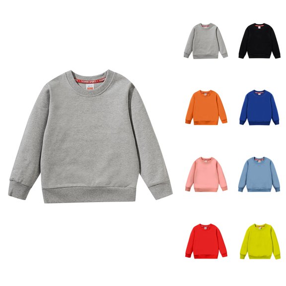 Solid Color Boys Sweatshirts Kids Child Toddler Baby Boys Girls Solid Patchwork Long Sleeve Cotton Round Collar Sweatshirt Pullover Tops Outfits Clothes Boys Hoodie