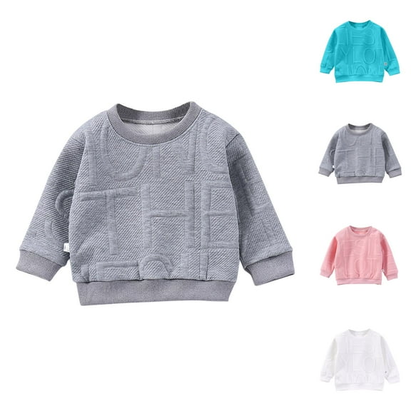Solid Color Boys Sweatshirts Little Boys Girls Crewneck Sweatshirt Long Sleeve Letter Embroidery Tops Pullover For Kids Kids Sweatshirts