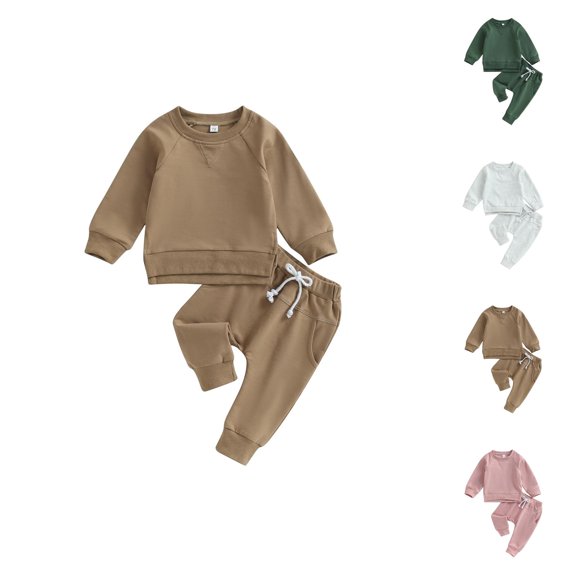 Solid Color Boys Sweatshirts Toddler Baby Boys Girls Clothes Solid Color Long Sleeve Pullover Sweatshirt Pants Set 2Pcs Fall Winter Outfit Boys' Fashion