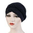 thumbnail image 1 of Solid Color Braided Turban, Knit Muslim Head Wrap Cap with Textured Design, Stretchy and Soft for Chemo, Sleep, and Cultural Attire-Navy, 1 of 2