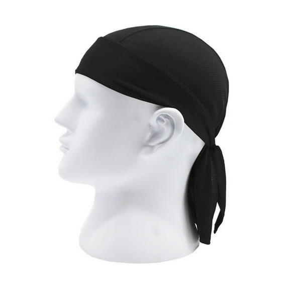 Solid Color Breathable Motorcycle Wrap Biker Hat Unisex Headscarf Bandana Cap-Black
