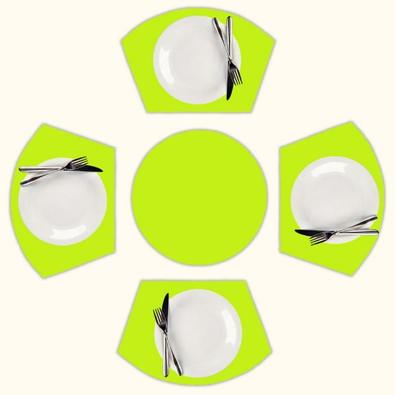 Solid Color Bright Green Round Table Placemats Set Of 5 Wedge Table Mats Washable Heat Resistant Place Mat For Dining Table Kitchen Farmhouse Restaurant