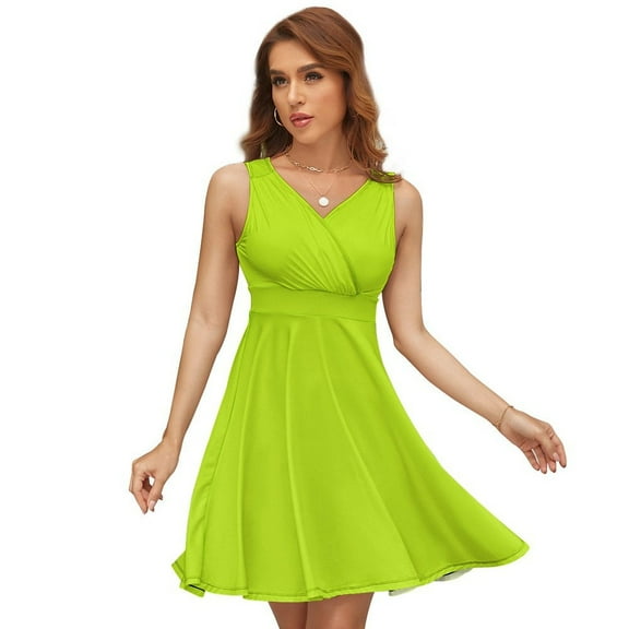 Solid Color Bright Green Sleeveless Dress Women Summer Evening Dresses Ladies Sundress